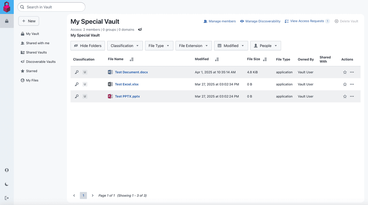 Shared Vaults Page Displays Important Information for Collaboration and Review
